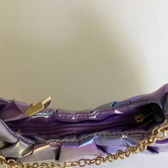 Olivia Miller Iridescent Metallic Purple Shoulder Bag Scrunch Handle Y2K Shiny - Picture 9 of 13